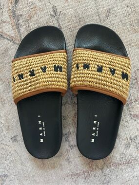 Marni Raffia Beige Embroidered Sandals - size 38